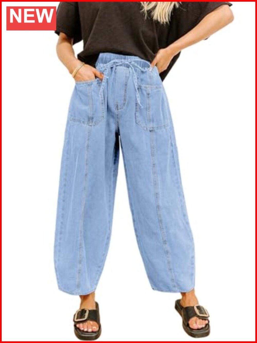 Women's Barrel Jeans High Rise Drawstring Baggy Denim Pants
